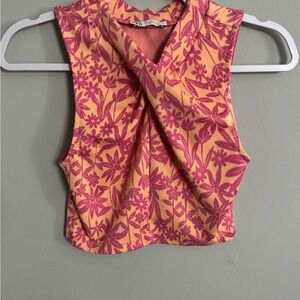 Zara Pink and Yellow Floral Tank Top size S